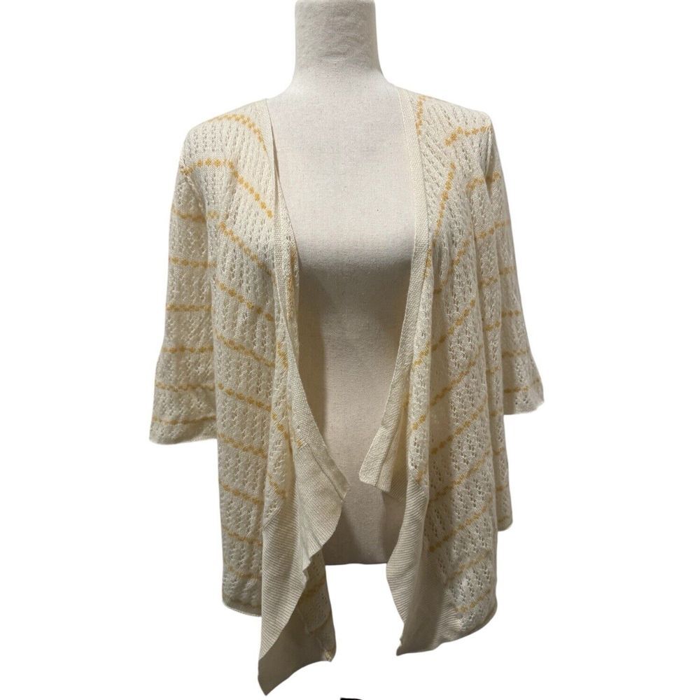 Calypso St Barth Cardigan Sweater Cashmere Yellow Pointelle Lightweight Medium